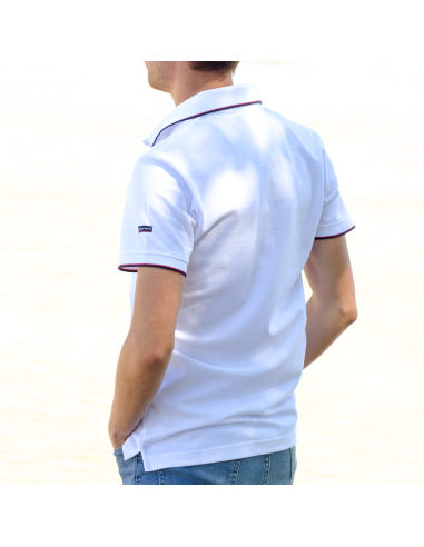 Polo Blanc Liseré Bleu et Rouge Homme L'Hermione