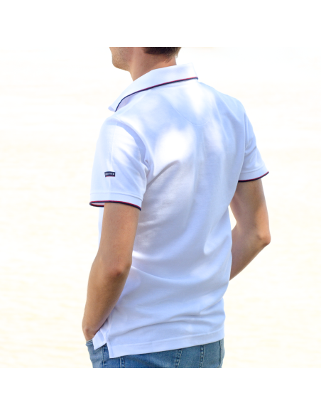 Polo Blanc Liseré Bleu et Rouge Homme L'Hermione