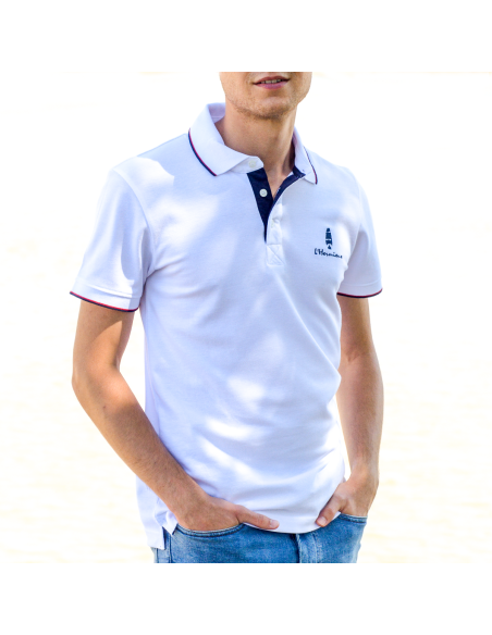 Polo Blanc Liseré Bleu et Rouge Homme L'Hermione