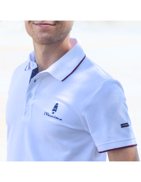 Polo Blanc Liseré Bleu et Rouge Homme L'Hermione