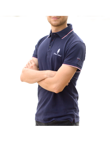 Polo Marine En Maille Piquée Liseré Blanc Et Rouge