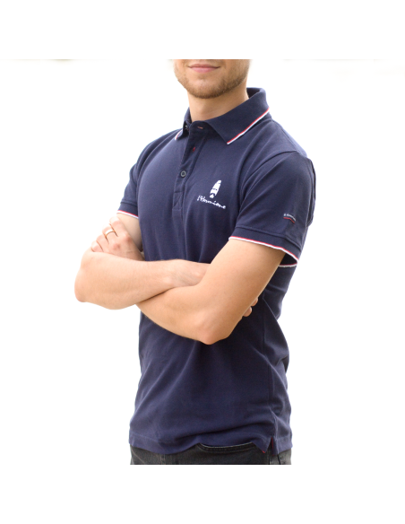 Polo Marine En Maille Piquée Liseré Blanc Et Rouge