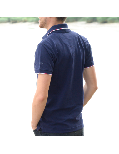 Polo Marine En Maille Piquée Liseré Blanc Et Rouge