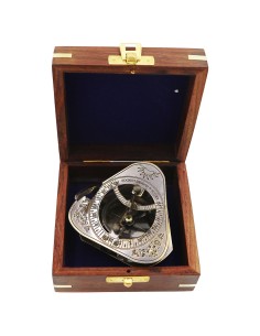 Elecsa Nautic Boussole Et Cadran Solaire En Laiton 6.5cm - Avec Étui En Bois
